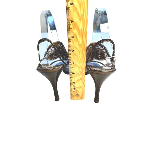 Nine West Bronze Women's Leather Mesh Beaded Sequin T-Strap Heels 9.5 4-inch hee - Picture 4 of 9